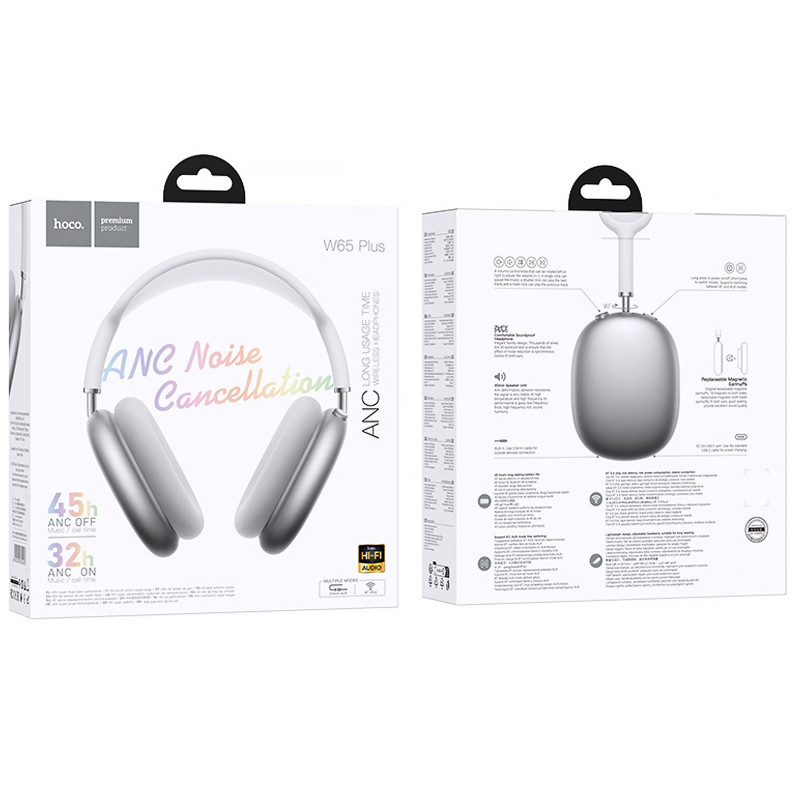 Накладные беспроводные наушники Hoco W65 Plus Happy ANC (Silver) в магазине vchehle.ua