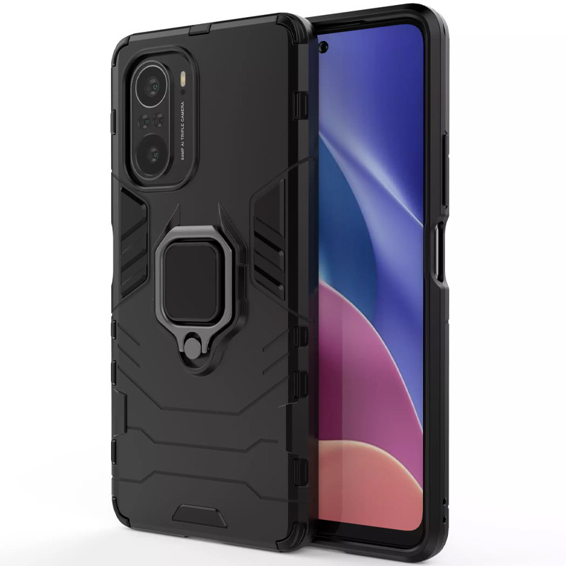 Ударостійкий чохол Transformer Ring for Magnet на Xiaomi Redmi K40 /K40 Pro/K40 Pro+/Poco F3/Mi 11i (Чорний / Soul Black)