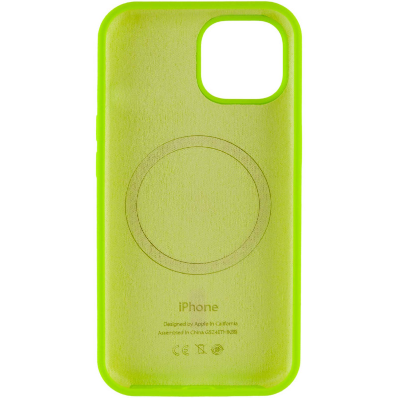 Фото Чохол Silicone Case Full Protective (AA) with Magnetic Safe на Apple iPhone 15 (6.1") (Салатовий / Neon green) в маназині vchehle.ua