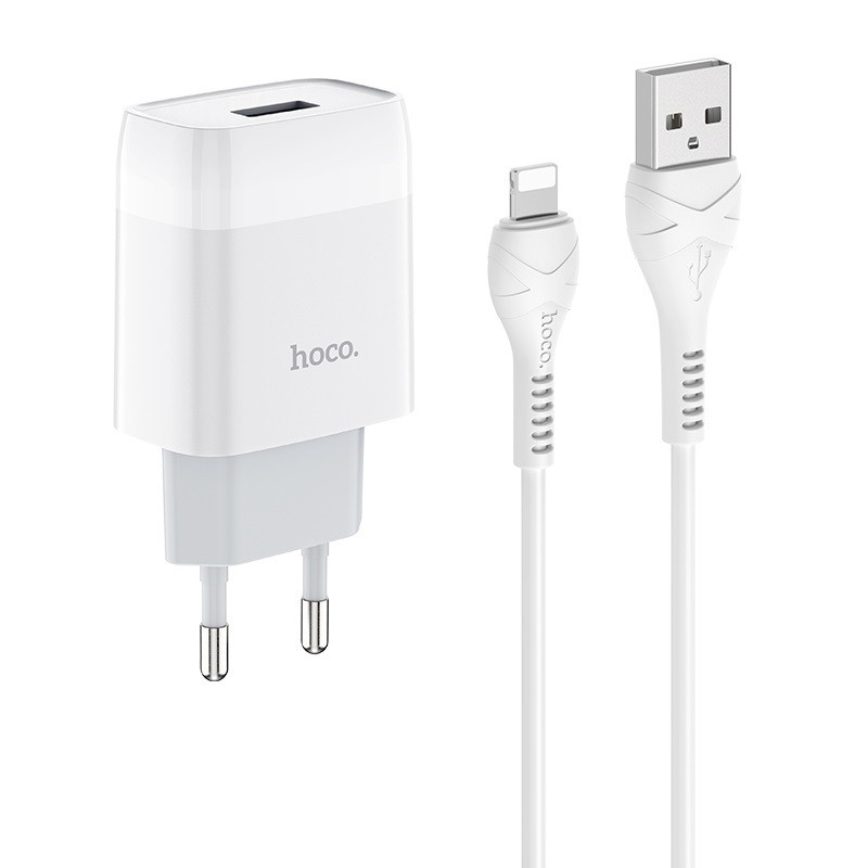 СЗУ Hoco C72A Glorious 2.1A (1USB-A) + кабель USB to Lightning (Белый)