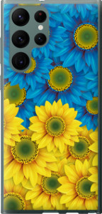 Чехол Жёлто-голубые цветы для Samsung Galaxy S22 Ultra