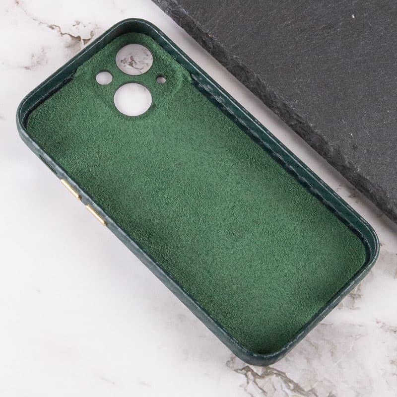 Фото Шкіряний чохол Leather Case Carbon series на Apple iPhone 13 mini (5.4") (Дефект упаковки / Зелений) в маназині vchehle.ua