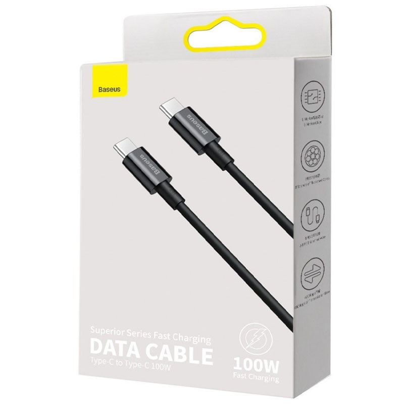 Купити Дата кабель Baseus Superior Series Fast Charging Type-C to Type-C PD 100W (2m) (CATLYS-C) (Чорний) на vchehle.ua