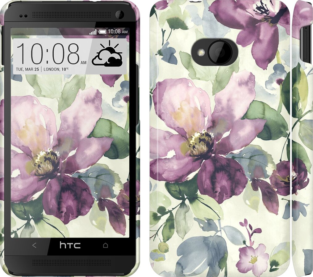 

Чехол Цветы акварелью для HTC One M7 296410