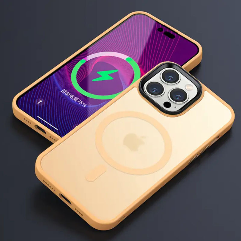 Фото TPU+PC чохол Metal Buttons with Magnetic Safe Colorful на Apple iPhone 12 Pro / 12 (6.1") (Персиковий) на vchehle.ua