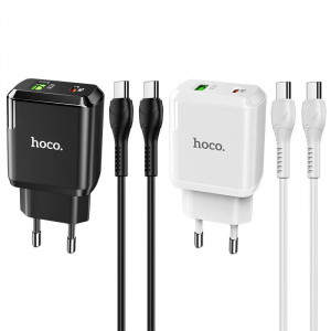 СЗУ Hoco N5 Favor 20W PD+QC3.0 (1USB-A/1C) + кабель Type-C to Type-C