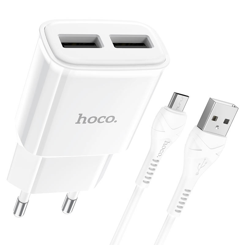 Фото СЗУ Hoco C88A Star round 2.4A (2USB-A) + кабель USB to MicroUSB (Белый) на vchehle.ua