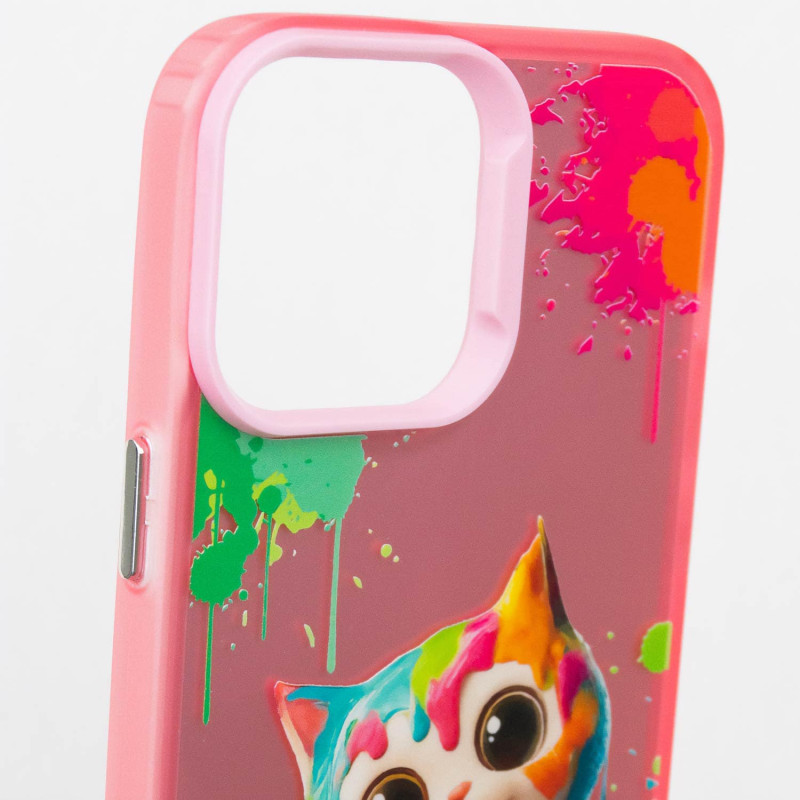 TPU+PC чехол TakiTaki Graffiti magic glow для Apple iPhone 15 Pro (6.1") (Colorful cat / Pink) в магазине vchehle.ua