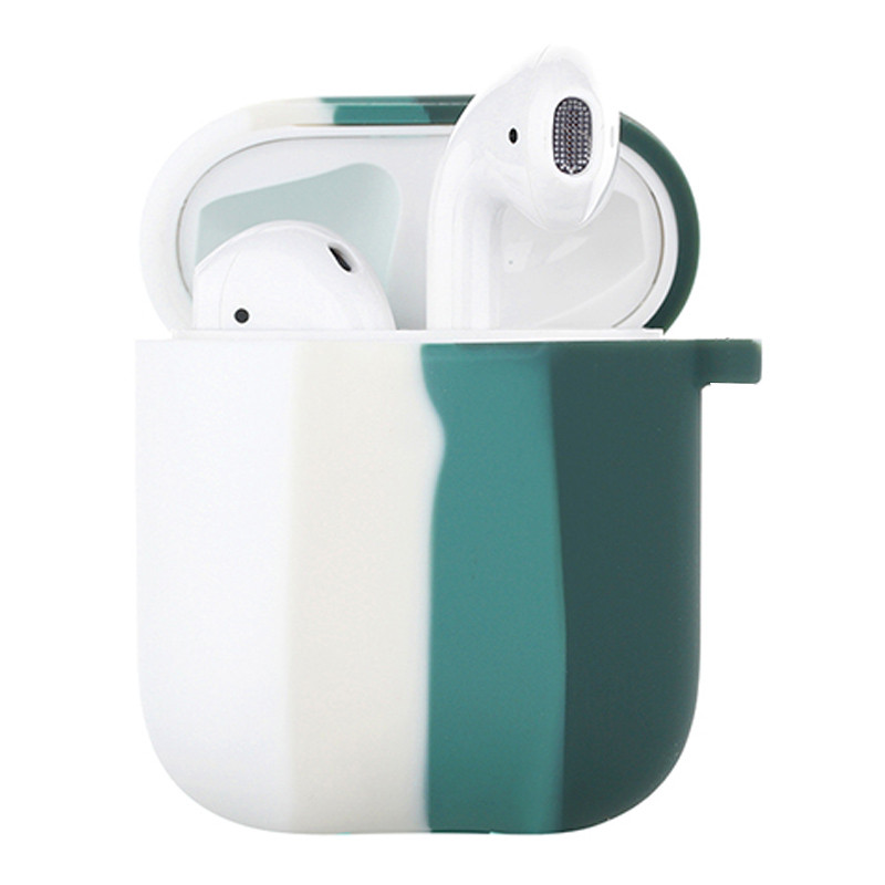 Силиконовый футляр Colorfull для наушников AirPods 1/2 (Белый / Зеленый)