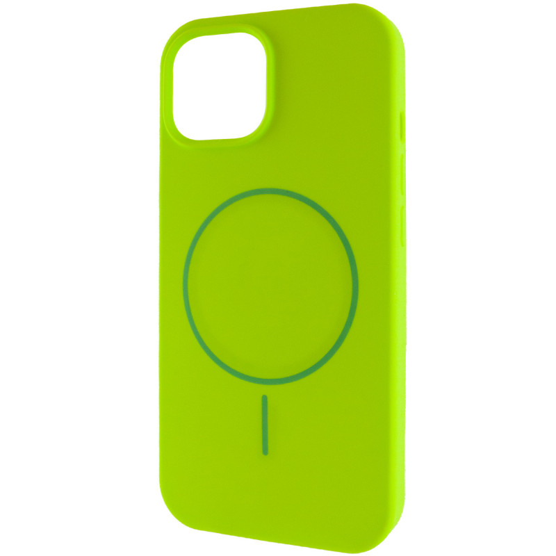 Чехол Silicone Case Full Protective (AA) NO LOGO with Magnetic Safe для Apple iPhone 13 (6.1") (Салатовый / Neon Green)