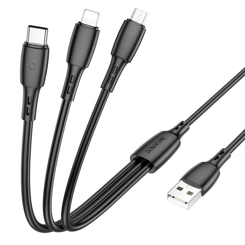 Фото Дата кабель Borofone BX71 USB to 3in1 (1m) (Чорний) в маназині vchehle.ua