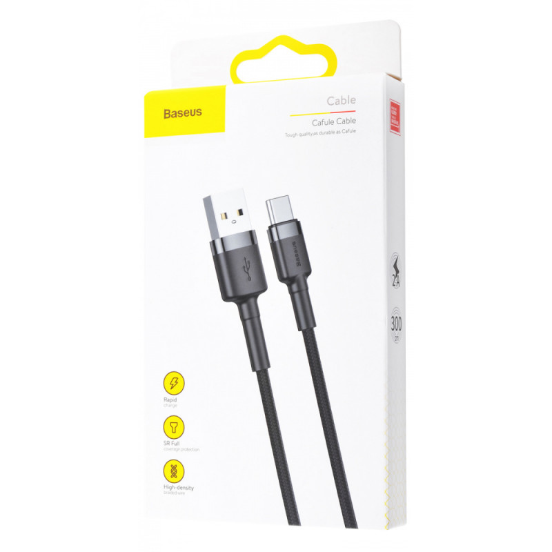 Купити Дата кабель Baseus Cafule Type-C Cable 2A (3m) (CATKLF) (Чорний / Сірий) на vchehle.ua