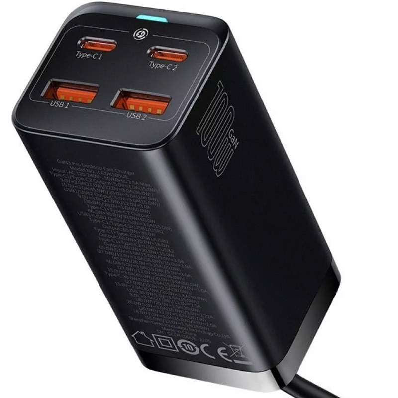 Фото СЗУ Baseus GaN3 Pro 2Type-C+2USB 100W EU (CCGP000101) (Black) в магазине vchehle.ua