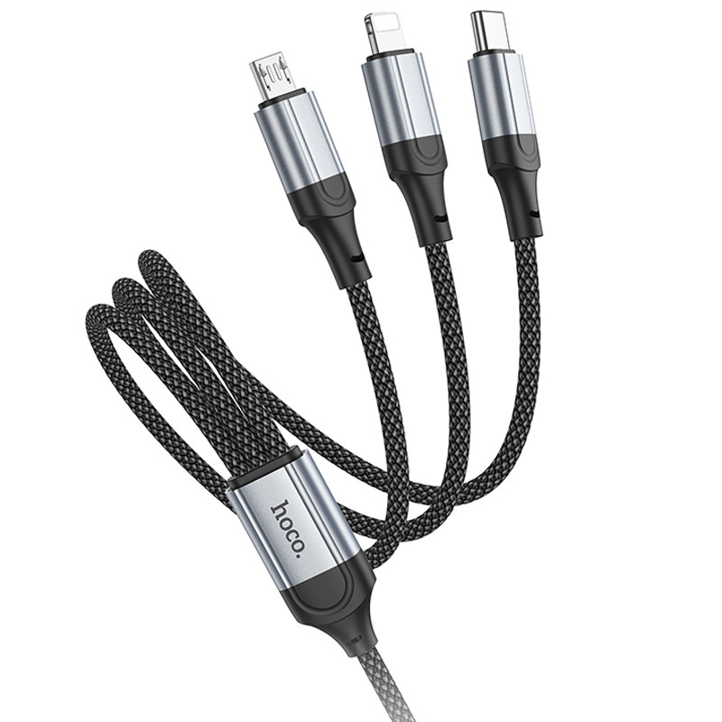 Фото Дата кабель Hoco X102 Fresh 3in1 USB to Lightning + MicroUSB + Type-C (1m) (Black) на vchehle.ua