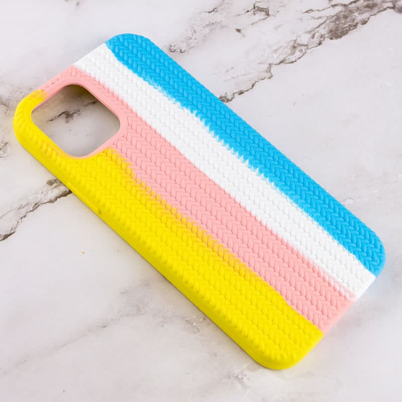 Фото Чехол Silicone case Full Braided для Apple iPhone 13 (6.1") (Желтый / Голубой) на vchehle.ua
