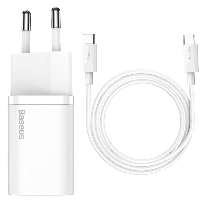 МЗП Baseus Super Si Quick Charger 25W (1USB-C) + кабель Type-C to Type-C (TZCCSUP-L) (Білий)