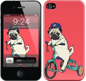 Чехол Мопс на велосипеде для iPhone 4