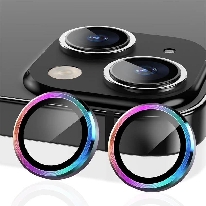 Фото Захисне скло Metal Classic на камеру (в упак.) на Apple iPhone 14 (6.1") / 14 Plus (6.7") (Бузковий / Rainbow) на vchehle.ua
