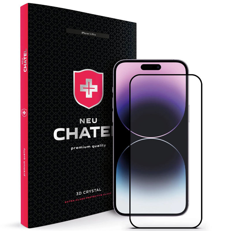 Фото Защитное 3D стекло NEU Chatel Crystal для Apple iPhone 14 Pro Max / 15 Plus (6.7") (Черный) на vchehle.ua