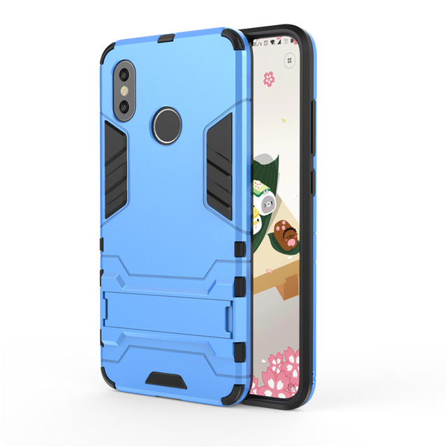 #Ударопрочный чехол-подставка Transformer для Xiaomi Redmi Note 6 Pro с мощной защитой корпуса (Синий / Navy)