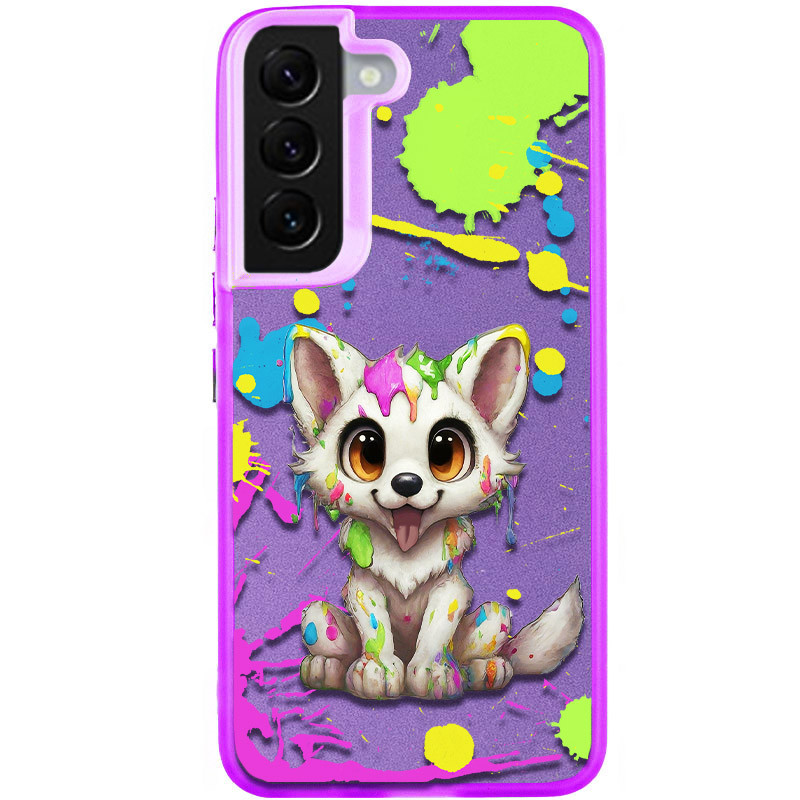 TPU+PC чехол TakiTaki Graffiti magic glow для Samsung Galaxy S21 FE (Cute wolf / Purple)