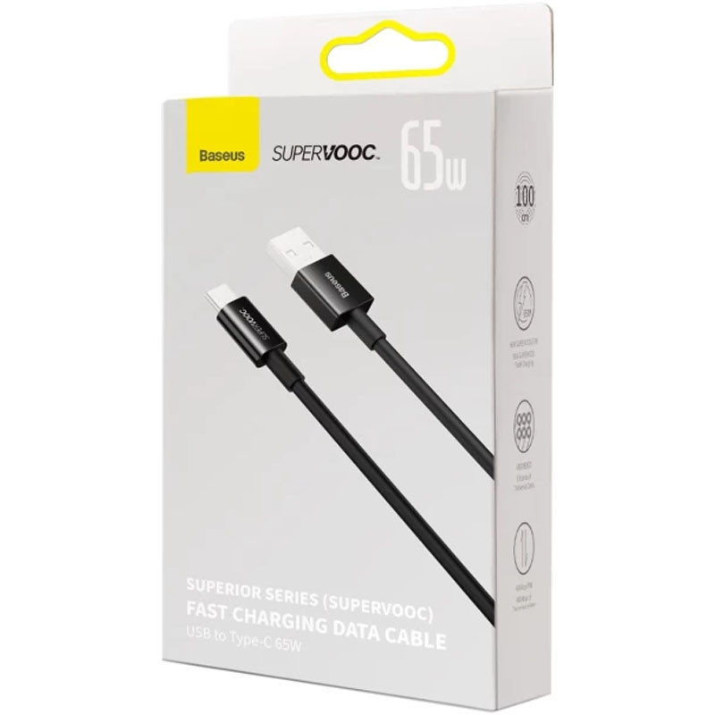 Купить Дата кабель Baseus Superior Series (SUPERVOOC) Fast Charging USB to Type-C 65W 1m (CAYS00090) (Black) на vchehle.ua