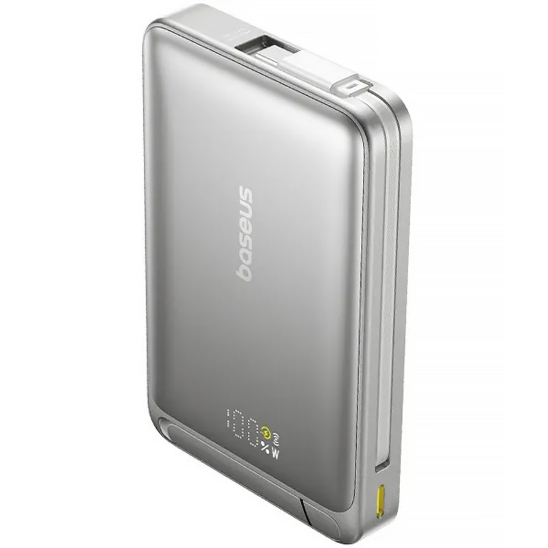 Портативний ЗП Power Bank Baseus Qi2 Kickstand OS with Cable 45W з БЗУ 10000 mAh (P10078800) (Lunar Gray)