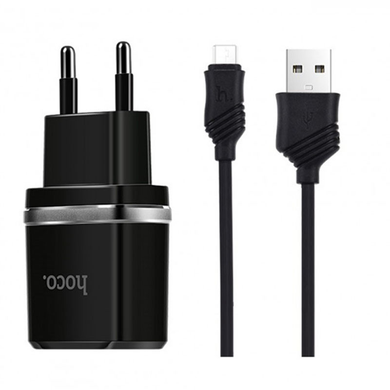 СЗУ Hoco C12 Charger + Cable (Micro) 2.4A 2USB (Черный)