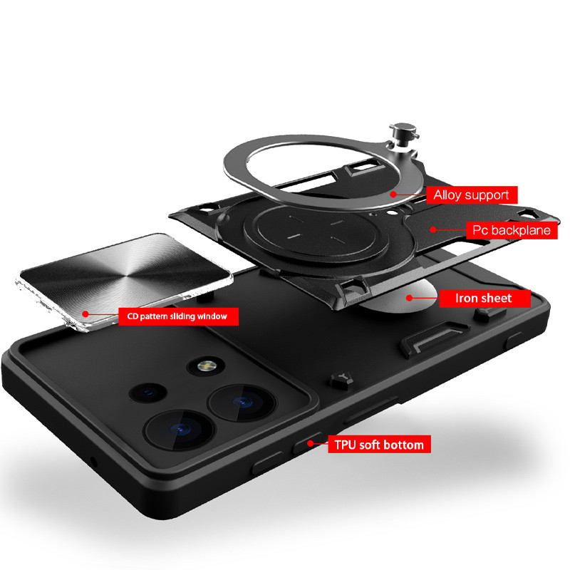 Заказать Ударопрочный чехол Bracket case with Magnetic для Xiaomi Redmi Note 13 5G (Black) на vchehle.ua