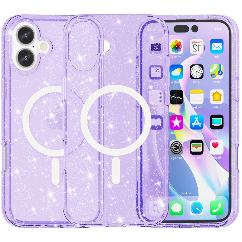 Чохол TPU Galaxy Sparkle (MagFit) на Apple iPhone 16 Plus (6.7") (Purple+Glitter)