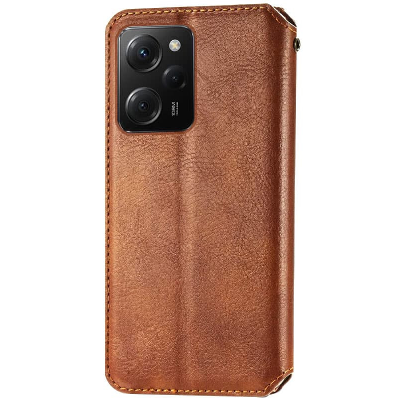 Фото Кожаный чехол книжка GETMAN Cubic (PU) для Xiaomi Poco X5 Pro (Коричневый) в магазине vchehle.ua