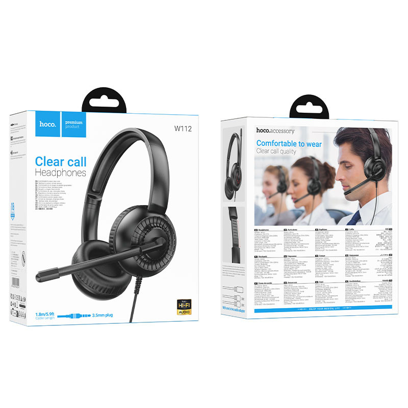 Заказать Накладные наушники Hoco W112 Pures (3.5mm/1.8m) (Black) на vchehle.ua