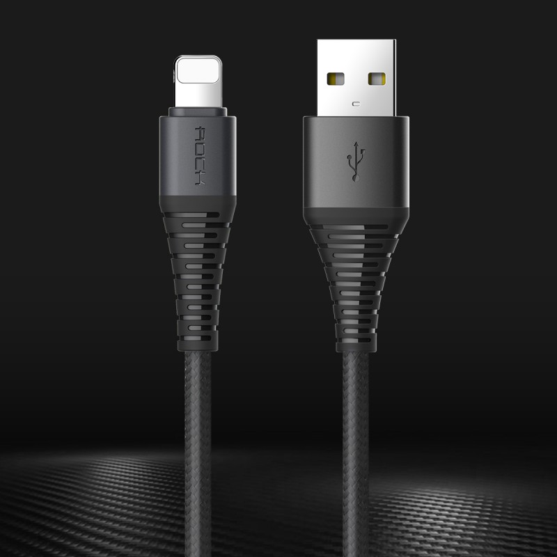 Кабель ROCK Hi-Tensile USB to Lightning (2.1A Charge & Sync round Cable) 120cm (Черный / Black)