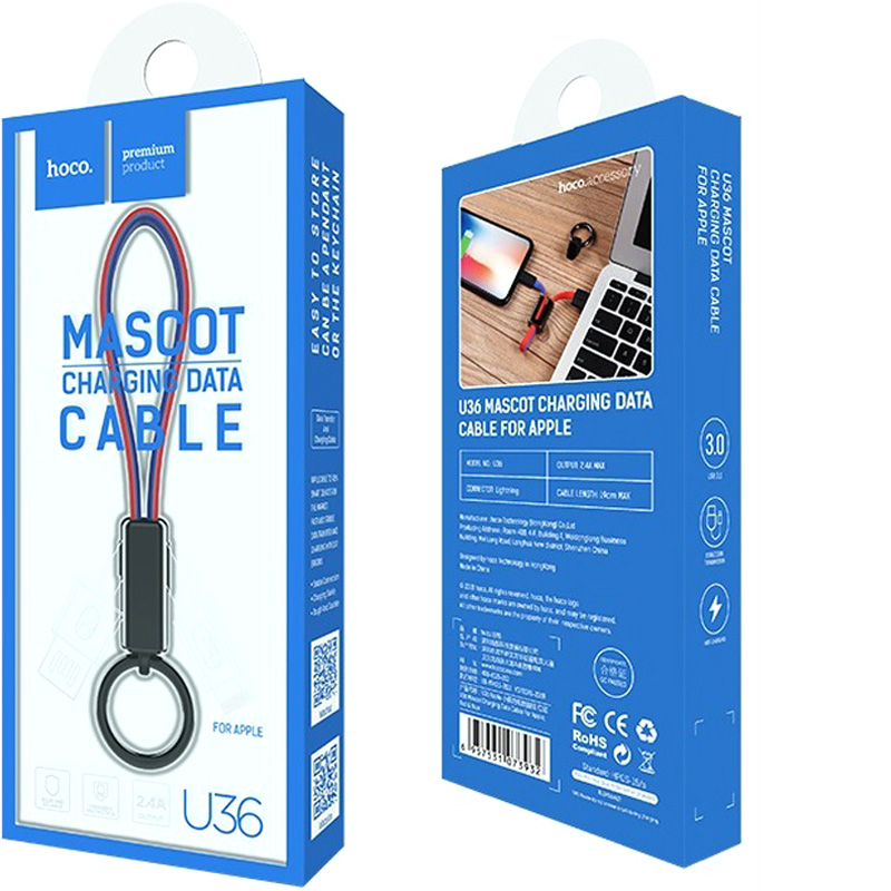 Фото Дата кабель Hoco U36 Mascot USB to Lightning (2.1A) (20см) (Красный / Синий) в магазине vchehle.ua