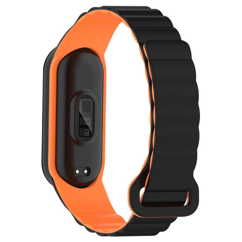 Фото Ремешок Dual-color Magnetic для Xiaomi Mi Band 9/8 (Black / Orange) на vchehle.ua