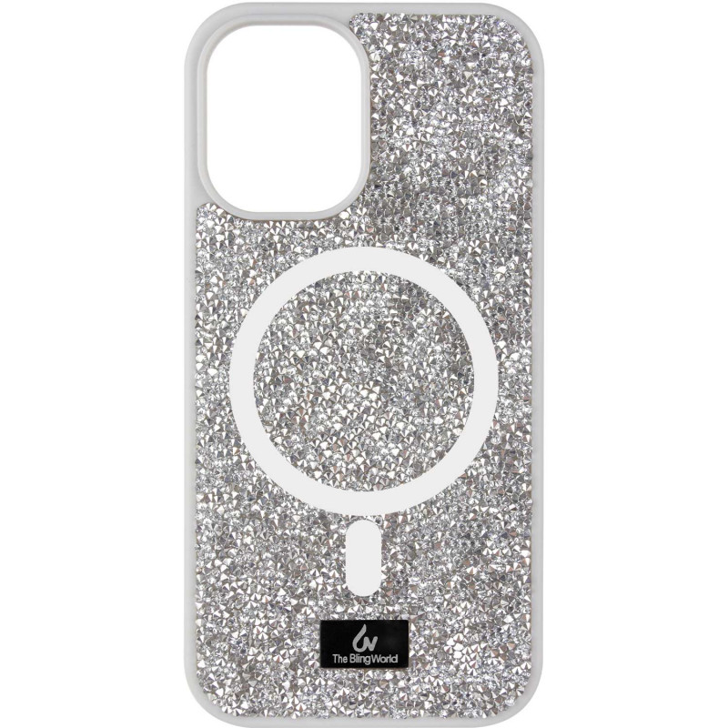 TPU чохол Bling World Rock Diamond with Magnetic Safe на Apple iPhone 16 (6.1") (Silver)