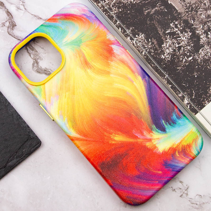 Купити Шкіряний чохол Colour Splash with Magnetic Safe на Apple iPhone 12 Pro Max (6.7") (Yellow / Red) на vchehle.ua