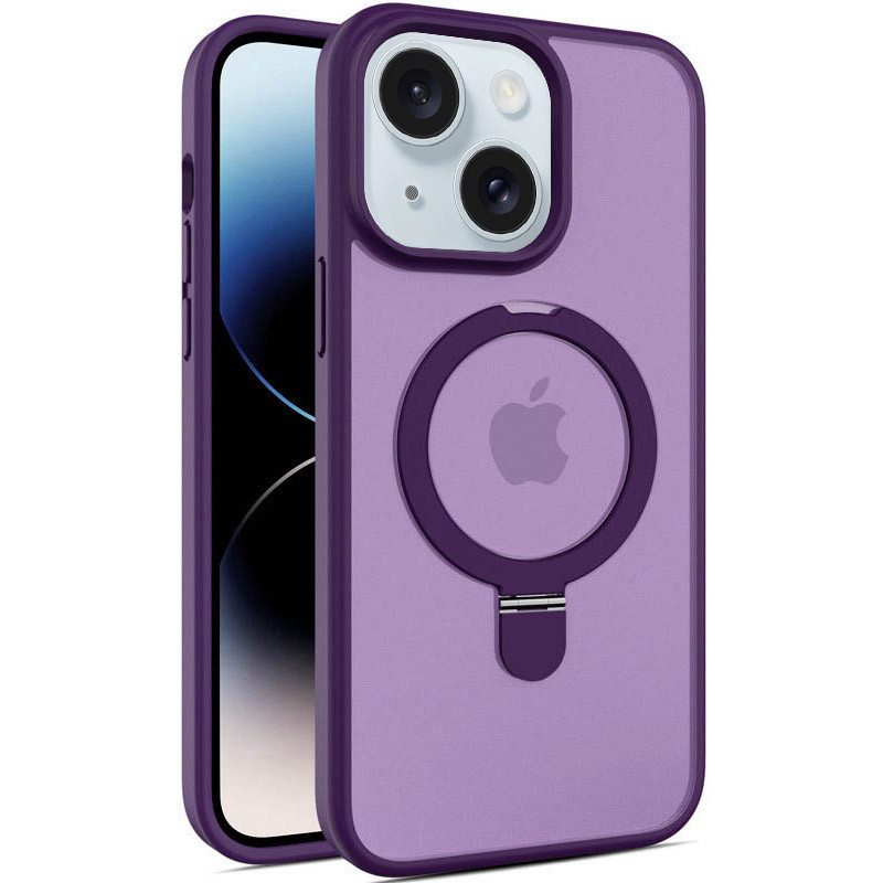 TPU+PC чехол Metal Buttons with Magnetic Safe Colorful HQ Ring для Apple iPhone 15 (6.1") (Purple)