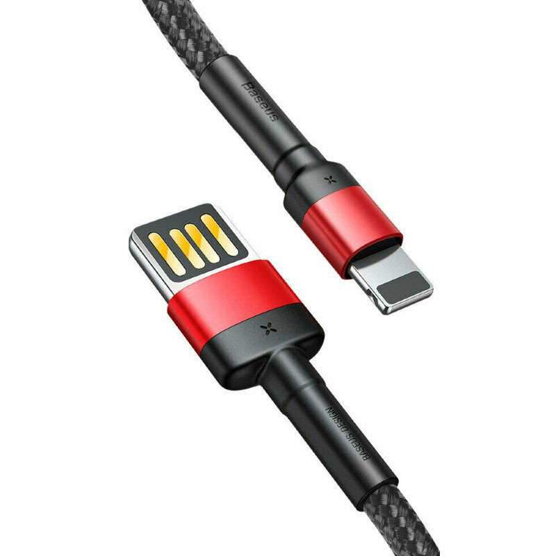 Фото Дата кабель Baseus Cafule Lightning Cable Special Edition 2.4A (1m) (CALKLF) (CALKLF-G) (Чорний / Червоний) в маназині vchehle.ua