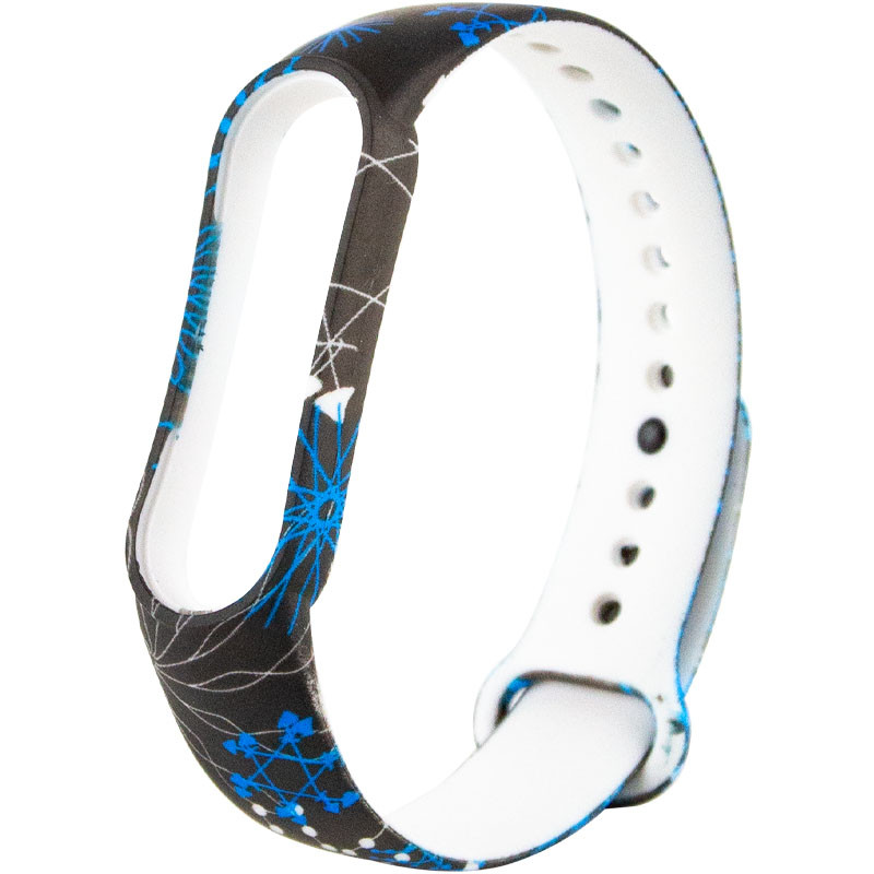 Силиконовый ремешок с рисунком для Xiaomi Mi Band 5 / 6 (Снежинки / Черный)