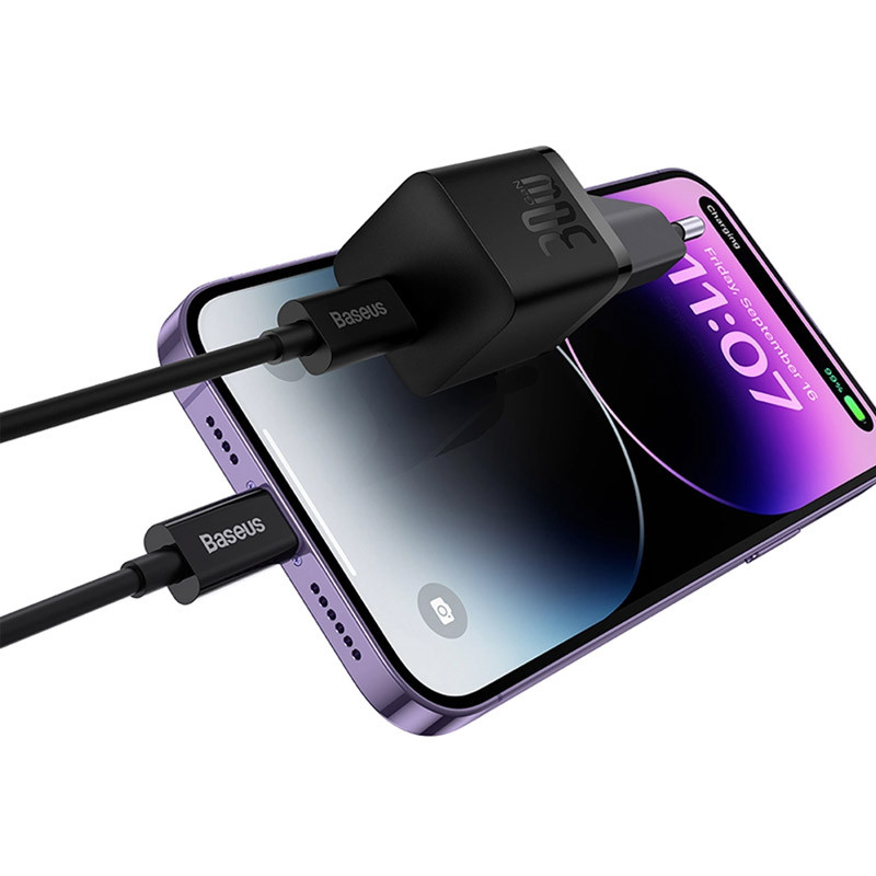 Фото МЗП Baseus GaN5 Fast Charger (mini) 30W (1USB-C) + кабель Type-C to Type-C (P10110902) (Cluster Black) в маназині vchehle.ua