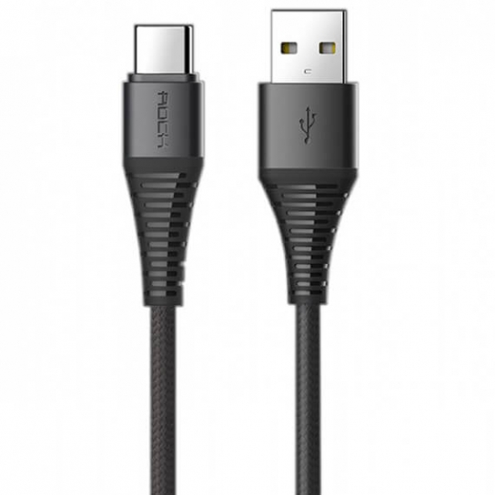 Кабель ROCK Hi-Tensile USB to Type-C (3A Charge & Sync round Cable) 100cm (Черный / Black)