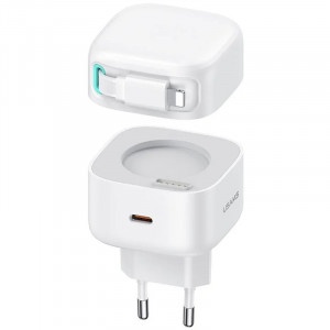 СЗУ Usams US-CC209 GaN With Lightning Magnetic Retractable Cable Module XMF Ser. 35W (2USB-C)
