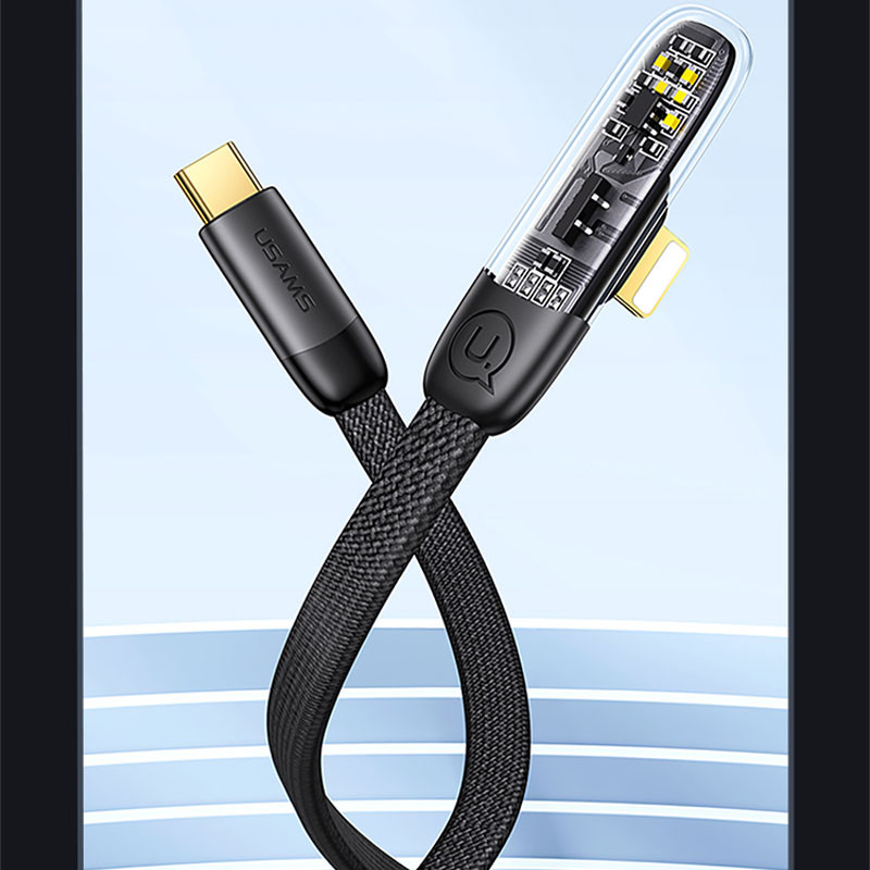 Купить Дата кабель USAMS US-SJ586 Type-C to Lightning PD 20W Right-angle (2m) (Black) на vchehle.ua