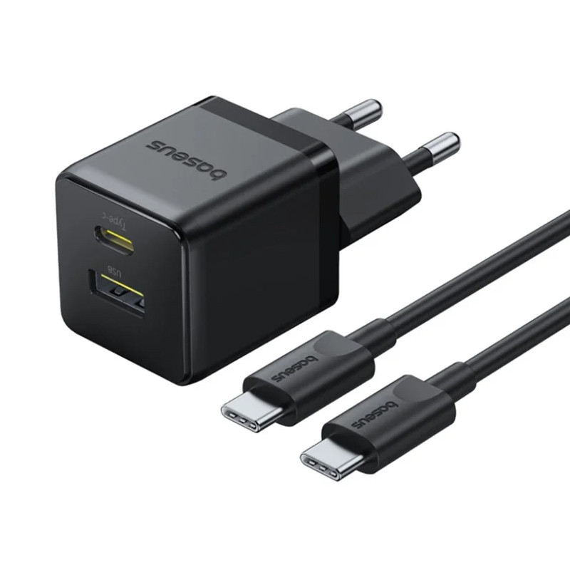 СЗУ Baseus Palm Fast Charger 30W (1USB-A/1C) + кабель Type-C to Type-C (P1011160A) (Cluster Black)