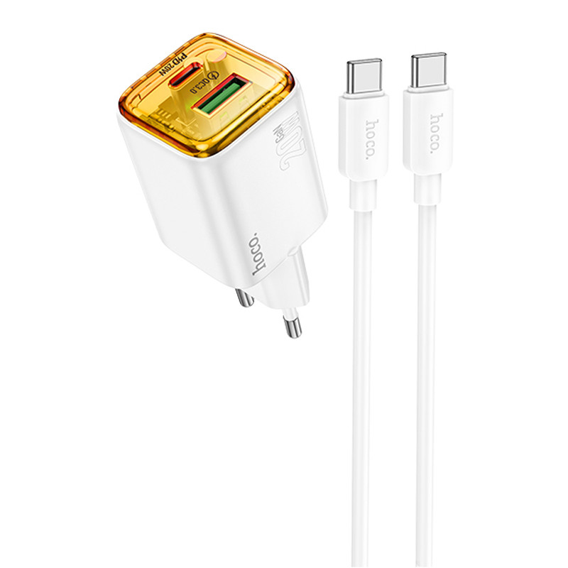 СЗУ Hoco N52 Monsoon PD20W+QC3.0 (1USB-A/1C) + кабель Type-C to Type-C (White)