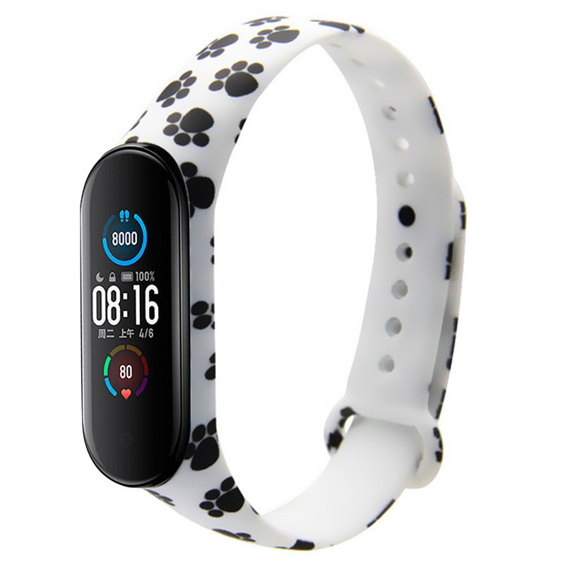

Силіконовий ремінець з малюнком для Xiaomi Mi Band 5 / 6 (Лапи / Білий) 925985
