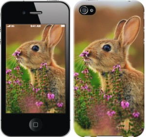 Чехол Кролик и цветы для iPhone 4