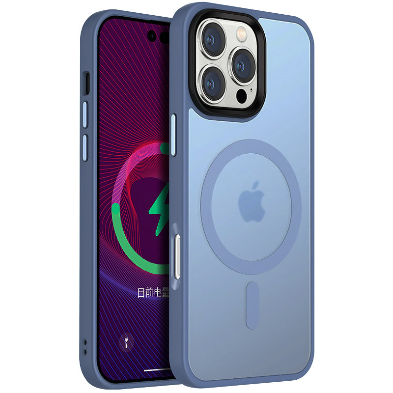 TPU+PC чехол Metal Buttons with  Magnetic Safe Colorful для Apple iPhone 16 Pro Max (6.9") (Голубой / Sierra Blue)