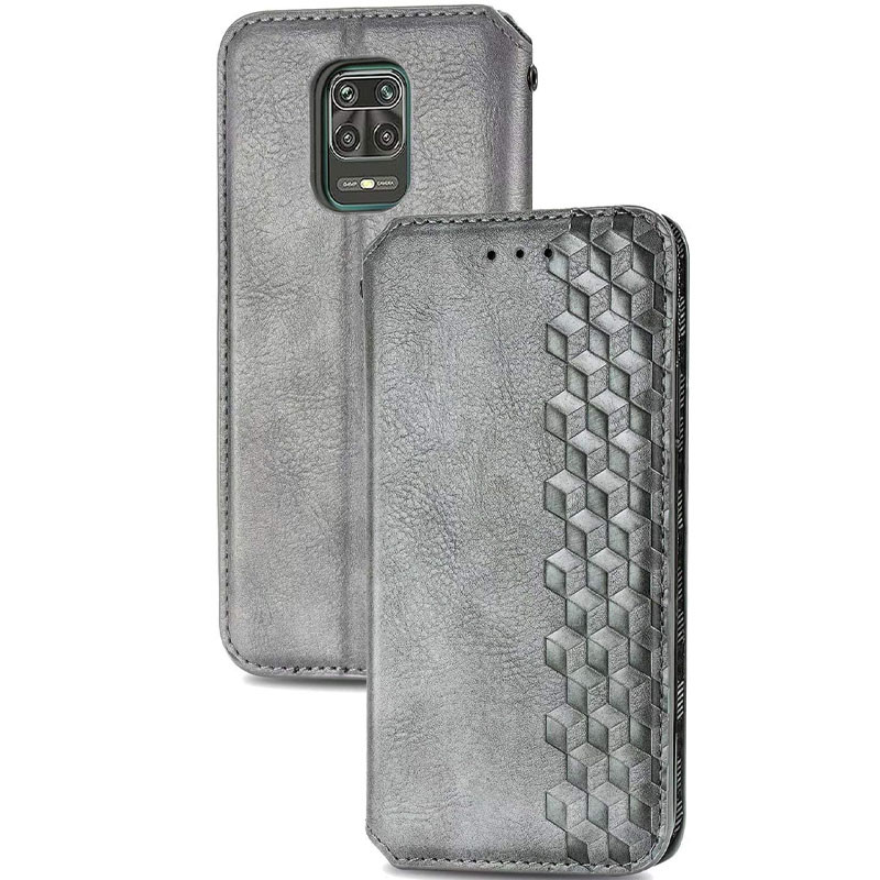 Фото Кожаный чехол-книжка GETMAN Cubic (PU) для Xiaomi Redmi Note 9s / Note 9 Pro / Note 9 Pro Max (Серый) в магазине vchehle.ua